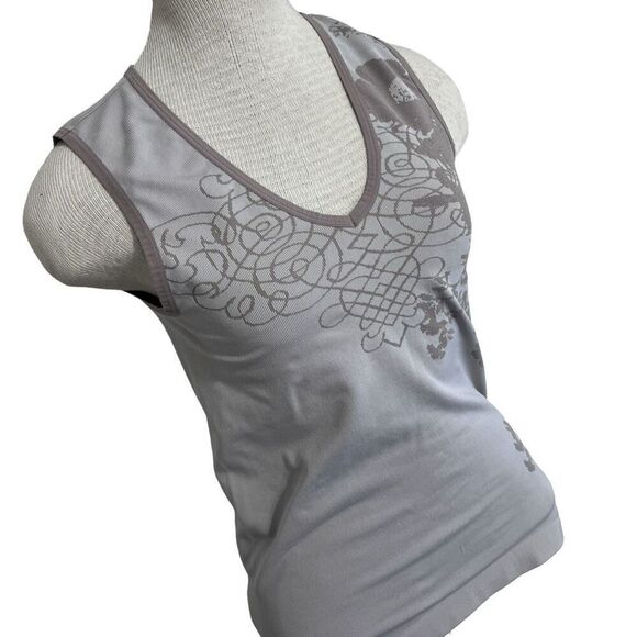 Athleta neutral taupe dnd tan v neck fitted tank top floral size large - Picture 4 of 7